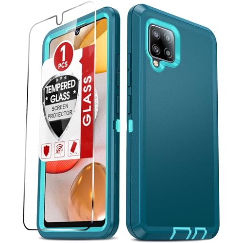 LeYi Compatible for Samsung Galaxy-A42-5G Phone Case: Tempered Glass Screen Protector, 3 in 1 Rugged Cover, Military Grade Shockproof Cell Phone Android Funda para Samsung A42 5G Phone Case, Teal
