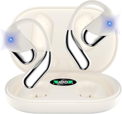 Open Ear Clip Wireless Earbuds Headphones, Bluetooth 5.4, Open Ear Design, Built-in Mic, IPX7 Waterproof, LED Display Charging Case,Ear Hooks Ear Buds Ultra,Design for Running/Walking/Cycling/Gym by Aurotlu - Used condition - CA$50.53