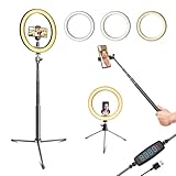SHSY LVSEZM 10' Selfie Ring Light with 10' Stand and 60' Selfie Stick, 3 Color Light Adjustment Suitable for Phones and Cameras, Makeup/Live Streaming/Taking Photos