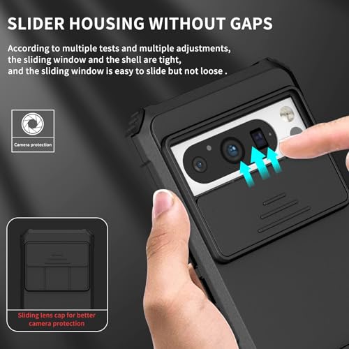 Image of Back Cover Case for Google Pixel 8 Pro | Sliding Camera Shield | Stereoscopic Stand | Shockproof 360 Degree Protection Mobile Phone Case Cover for Google Pixel 8 Pro | PC, Black Back Cover