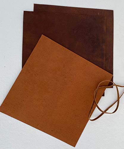 Image of Wanderings Leather Sheets for Crafts - 3 Sheets (12 inch x 12 inch) + Leather Cord (36 inch) - Genuine Full Grain Buffalo Leather Squares - Great for Jewelry, Leather Wallets, Leatherworking Arts and Crafts