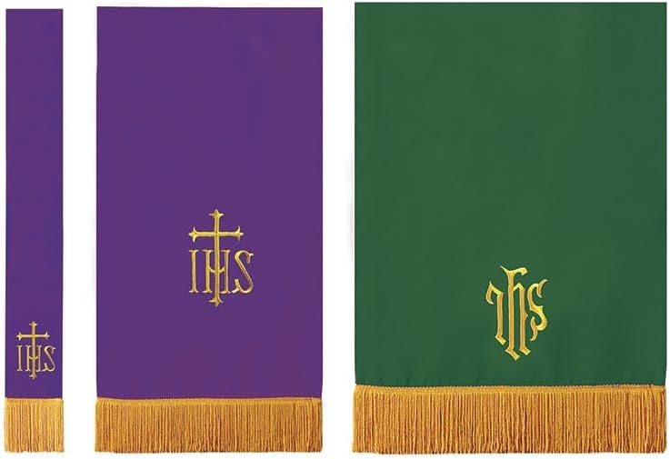 Murphy Robes Parament Sets - Reversible Embroidered Bible Marker, Pulpit Scarf and Communion Table Runner Sanctuary Parament Set, 3-Pieces, Green/Purple - IHS/Trefoil IHS on Cross