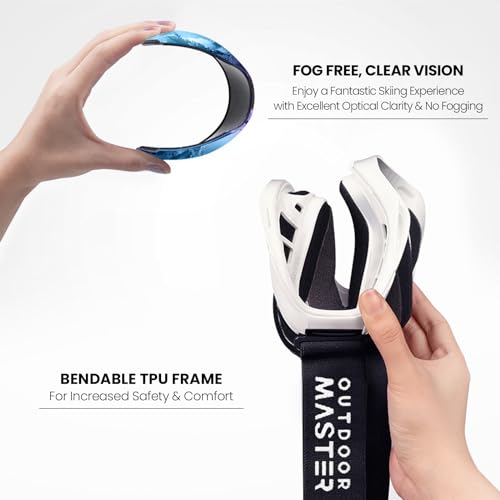 Image of OutdoorMaster OTG Ski Goggles - Over Glasses Ski /Snowboard Goggles for Men, Women & Youth - 100% UV Protection (White Frame + VLT 36% IceBlue Lens)