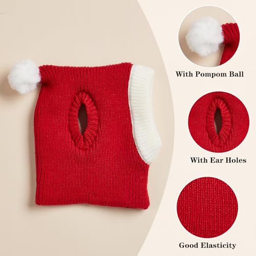 Winmany Dogs Christmas Hat with Ear Holes Small Medium Large Dog Cat Winter Knit Pompom Hat Pet Neck Warmer Ear Muffs Cute Xmas Costume (M) - Image 2