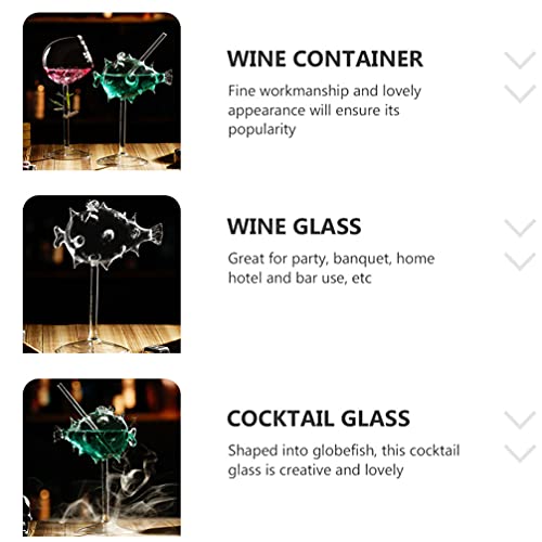 Healeved Globefish Shape Cocktail Glass Creative Pufferfish Wine Goblet Transparent Glass Cup for Party Banquet Home Bar Use 7.48X5.91X3.15In - Image 4