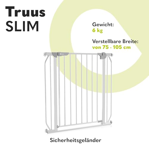 Lionelo Truus Slim Sicherheitstor, Verstellbare Breite von 75 bis 105 cm mit Press-Fit, Höhe 77 cm, Öffnung in beide Richtungen, Selbstverriegelung, abgerundete Kanten