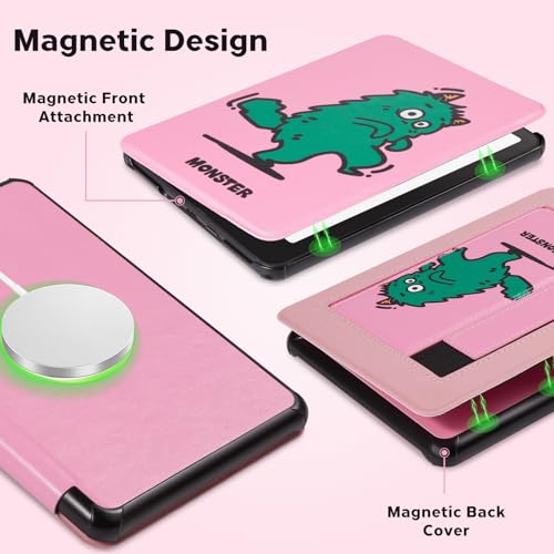 Image of CoBak Lightweight Stand Cute Case for 7 inch Kindle Paperwhite 12th Gen 2024 and Kindle Colorsoft with Right Hand Strap - Compatible with iPhone MagSafe, for Samsung /Anker Wireless Charging Pads