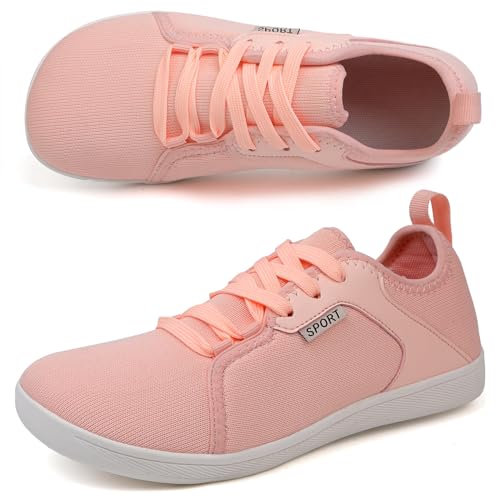 AONEGOLD Breda barfotaskor för män, kvinnor, nolldroppe, lättviktsskor, utomhus, vandringsskor, minimalistiska promenadskor, andningsbara, vardagliga sneakers 3,5-11,5 UK, 966 Rosa, 8 UK Wide