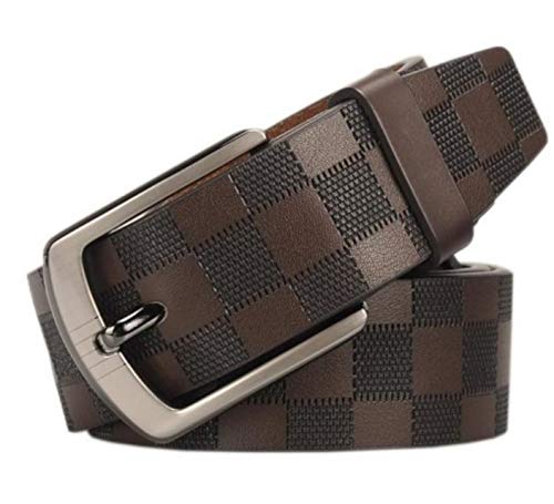 【ASPALAND】 チェック 柄 牛革 ベルト ベルト長 ご自分で調整可 (ブラウン, 110)