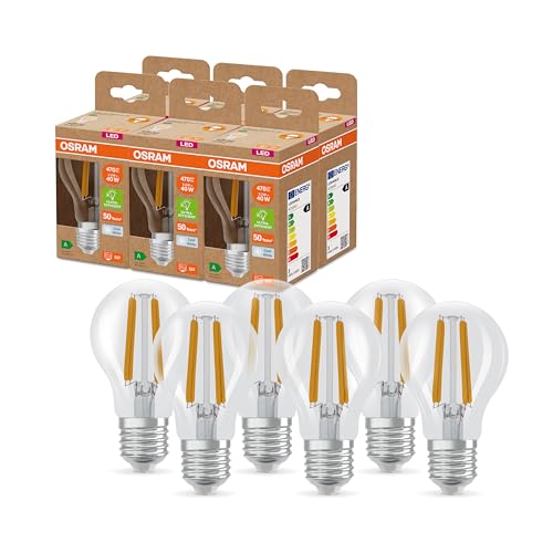 OSRAM Lampada LED SUPERSTAR+ CLASSIC A FIL 40, E27, 2,2 W, 470 lm, 4000 K, luce bianca fredda, lunga durata, fino al 60% di risparmio energetico, confezione da 6