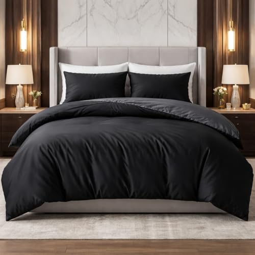 Image of Dual Tone Reversible Ultra-Soft Cotton Comforter Double Bed | 90x100 Inch | Filled with Pure Microfiber | All-Season Premium Comforter (Black & Charcoal)