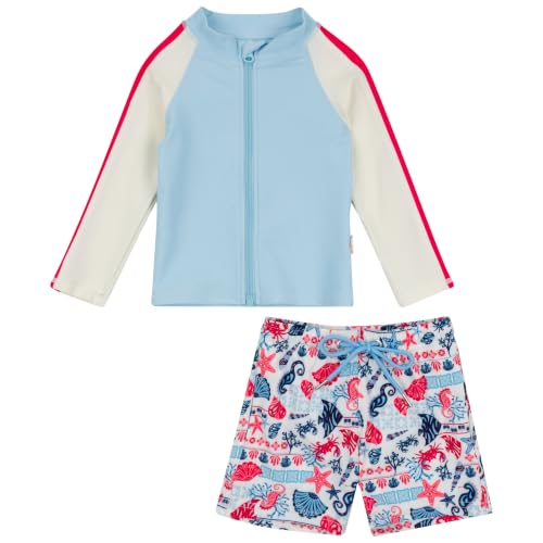 Image of SwimZip Boys' Long Sleeve Rash Guard & Swim Shorts Set - UPF 50+ Sun Protection