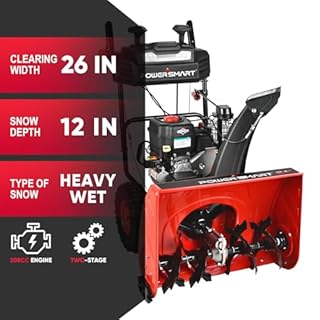 PowerSmart 26-Inch Self Propelled Two-Stage Snow Blower Gas Powered 208cc Briggs and Stratton Engine with Electric Start, Handle Warmer, One-Handed Operation