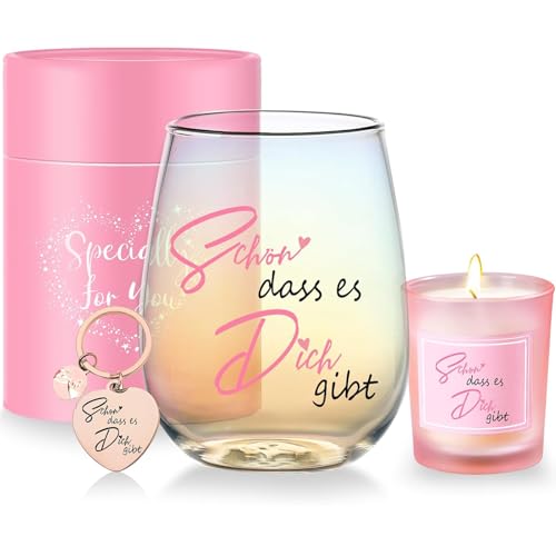 Yalucky Geschenke für Frauen Schön Dass Es Dich Gibt Geschenke für Freundin Weingläser Geburtstagsgeschenk für Frauen Freundin Mama Kollegen Partner Geschenk Weihnachten Hochzeit Dankeschön Geschenk