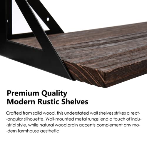 Floating Wall Shelves, Wall Mounted Shelves Wood Rustic Bookshelves Hanging Decorative Wall Shelves For Living Room, Bathroom, Kitchen, Office, Small Modern And Heavy Duty With 8 Free Hooks(Set Of 4) #TOP3