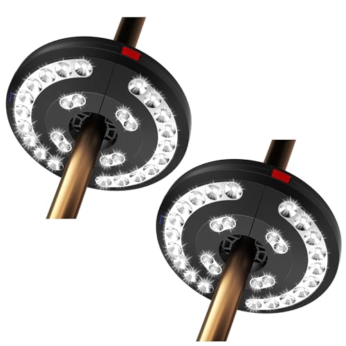 Image of Eletorot 2pcs Rechargeable Patio Umbrella Lights Outdoor Decor for Garden | 28 White LED 3 Lighting Modes for Patio Table 1.25-1.9inch Pole Light, Patio Lighting Pool Accessories, Backyard Light