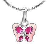 Pendentif papillon et collier - Aspect brillant - En argent sterling 925 - Avec poinçon d'authenticité