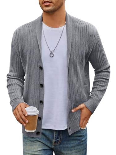 Merokeety LONG SLEEVE CARDIGAN SWEATER Shawl Collar Button Down Ribbed Knit Outerwear cover