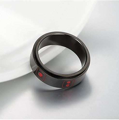 Vista 6 de LANHI - Anillo de acero inoxidable para hombre, 0.315in, con forma de dados, color dorado y plateado y negro