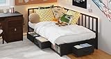 Modern Corner Storage Bed Frame (Twin, Black) - Convertible Sofa Bed with Pull-Out Cabinet, Bookshelf, Headboard Storage & Drawers, Built-in RGB Mood Lights for Small Spaces (No Box Spring Needed)
