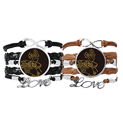 Bracelet Bouddhiste en cuir avec plaque fleur pour couple