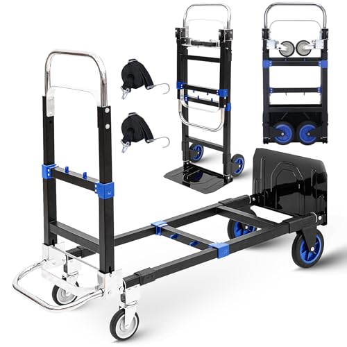 Upgraded 3 in 1 Folding Hand Truck, 600lbs Capacity, Heavy Duty Convertible Dolly with Retractable...