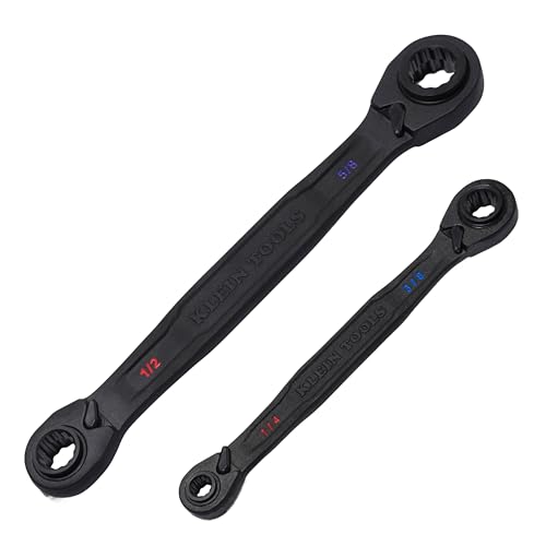 Klein Tools 68216 4-in-1 Reversible Ratcheting Box Wrench Set, Quad Wrench, SAE, 2-Piece, 1/4 to 3/4-Inch, Forged Steel, 90-Tooth