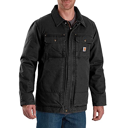 Image of Carhartt mens Full Swing Relaxed Fit Washed Duck Insulated Traditional Coat Work Utility Outerwear, Black, XX-Large US