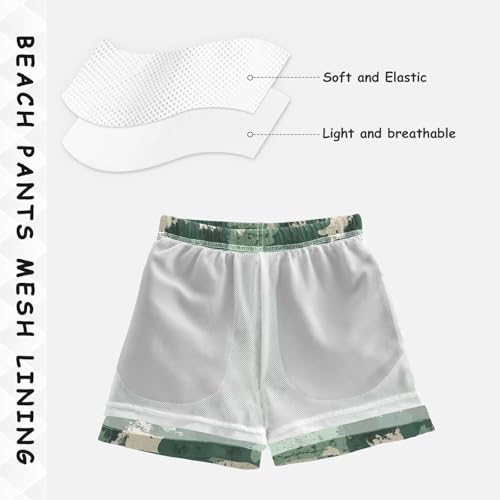 Pigsaly Boys' Swim Board Shorts Vintage Forest Green Army Camouflage Boy's Swim Trunks Kids Swimwear S4