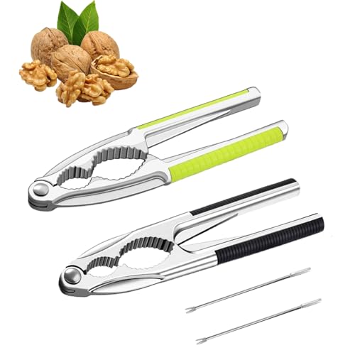 Nhgkju Juego de 4 cascanueces de metal con mango negro y verde y 2 picadores de nueces para avellanas, nueces de Brasil, cangrejos y langostas, mango seguro, ideal para el hogar y la cocina