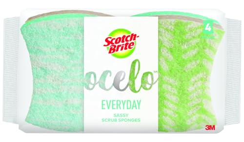 Scotch-Brite ocelo Non-Scratch Scrub Sponges Assorted Designs Scratch-Free for Nonstick Cookware & Dishes Kitchen & Bathroom Use Reusable Multi-Surface Cleaning Sponges (4 Count (Pack of 1))