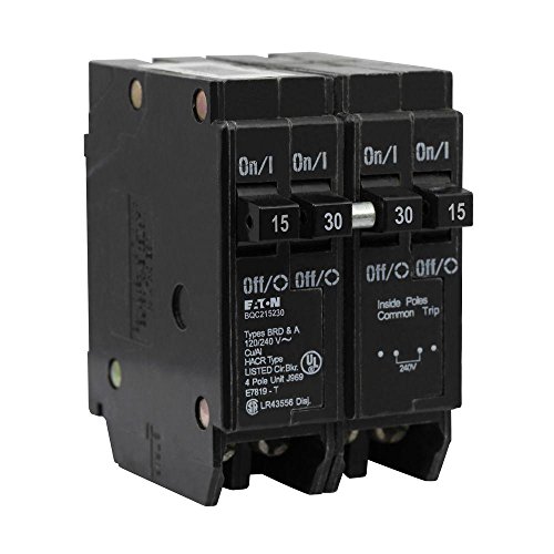 Eaton One 15 Amp 2 Pole and One 30 Amp 2 Pole Type BR, BQC Quadplex Circuit Breaker by Eaton - Used condition - US$27.24