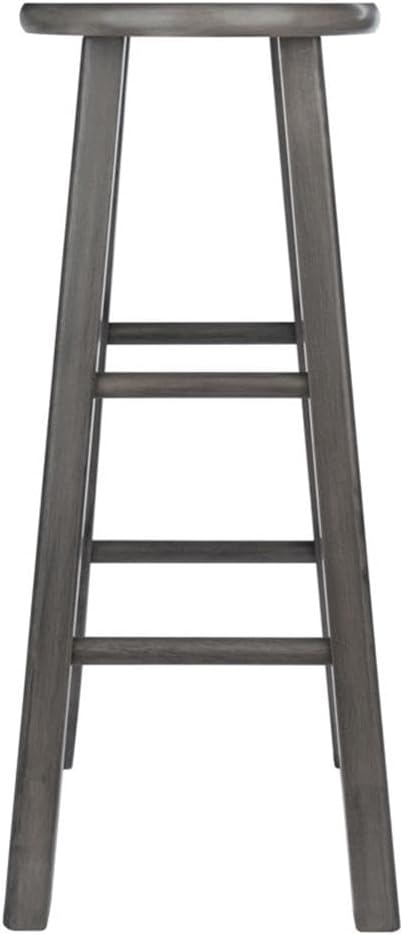 Pemberly Row 29" Transitional Bar Stool, Solid Wood, Rustic Gray Finish, Square Legs, 220 lbs Capacity, Fully Assembled, Handcrafted Design for Kitchen or Dining Area