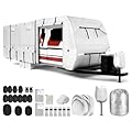 Mofeez Oxford Fabric Travel Trailer RV Cover, Camper Cover with 300D Oxford for The Top, 24'-27' Tearproof Waterproof Windproof Travel Trailer Cover with 4 Tire Covers, Jack Cover and Zippered Doors
