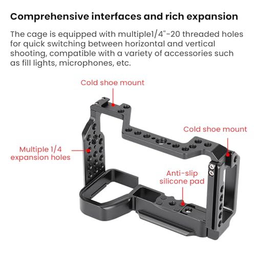 Image of Professional Camera Cage for Sony A6600 T6061 CNC Aluminum Vertical Plate Cold Shoe Mounts & Anti-Shock Design Perfect for Vlogging /Short Videos (YH-A6600 4620)