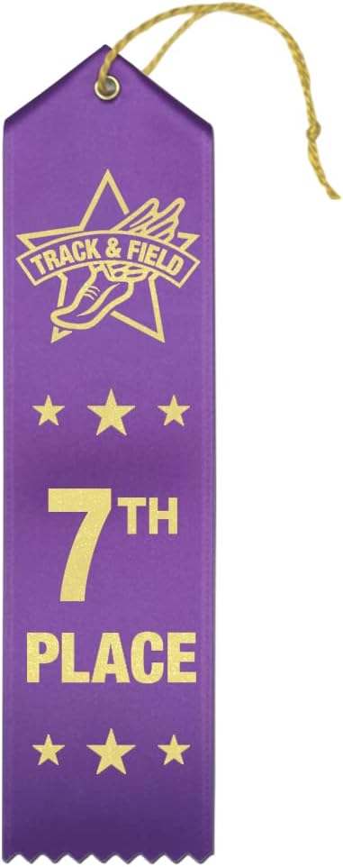 RibbonsNow Track & Field 7th Place Ribbons - 100 Pack of Ribbons with Card & String