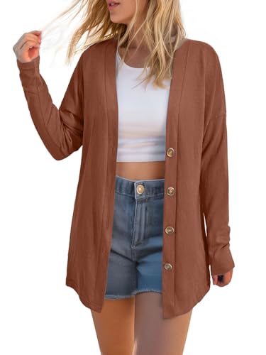 AWULIFFAN Womens Open Front Lightweight Cardigan Long Sleeve Button Down Casual Cardigans Outwear