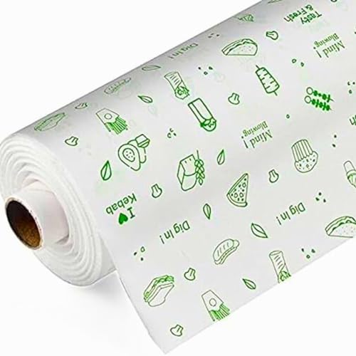 Image of Food Wrapping Paper Roll, 0.5 KG, 100 Meter, Green Food Print Design, White (100)