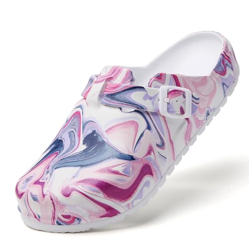 Image of Eliogn Women's Garden Clogs with Print, Waterproof Slip Resistant Work Clogs, Lightweight EVA Slip-On Mules, Cushioned Comfortable Shoes for Nurse, Chef, Kitchen, Beach