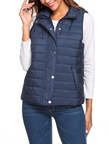 Beyove Women's Lightweight Down Quilted Packable Puffer Vest Jacket Navy Blue M