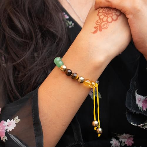 Image of Astrotalk Dhan Yog Bracelet |Attracts Wealth & Prosperity | Manifest Wealth with Citrine, Jade, Tiger Eye, Clear Quartz & Pyrite Stone | Bracelet for Man & Woman | Gift for Man & Woman