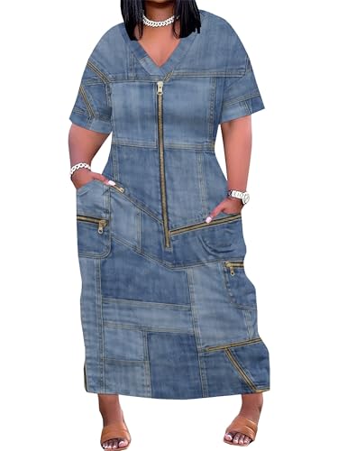 Image of PinkPatty Women's Oversize V Neck Short Sleeve Maxi Dress with Pockets