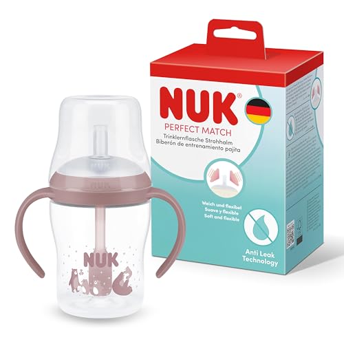 NUK Perfect Match Vaso de aprendizaje bebe con pajita | 8+ meses | 150 ml | Vaso antiderrame bebe con pajita a prueba de fugas | Asas antideslizantes | Rosa | 1 unidad