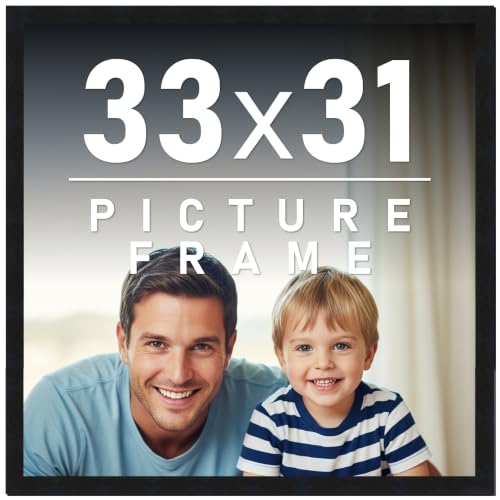 CountryArtHouse 33x31 Frame Black Solid Pine Wood Picture Frame Includes UV Acrylic Plexiglass, Acid Free Foam Backing Board and Hanging Hardware