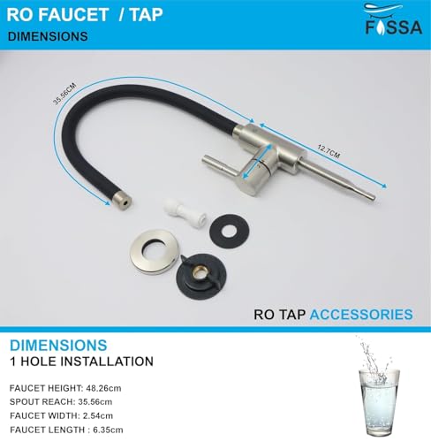 Image of Fossa 1-Year Warranty RO Tap - Pure 304 Stainless Steel Body with Flexible Swivel Spout for Kitchen Sink /Basin | Lead-Free Drinking Water Filter Faucet - Black (Matte Finish)