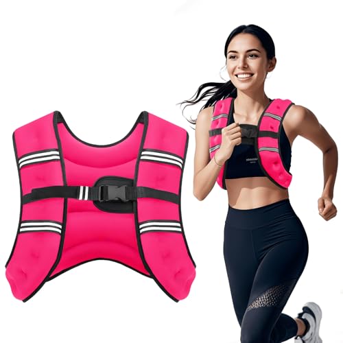 Cavry Weighted Vest, 8lb/12lb/16lb/20lb/25lb/30lb Weight Vest with Two Adjustment Straps for Men Women, Body Weight Vests Adjustable with Reflective Stripe for Strength Training, Running, Training Workout, Jogging, Walking-8LB, PINK