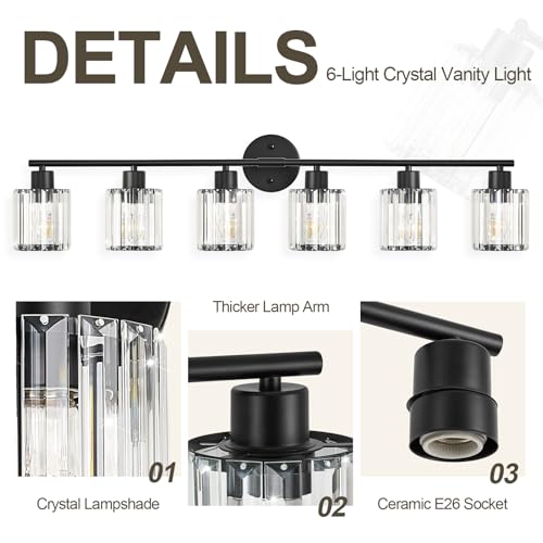 Image of Modern Black Crystal Bathroom Light Fixtures,6-Light