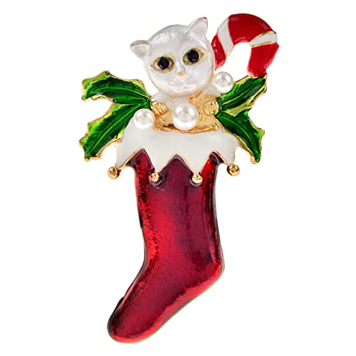 Broche chat caché de Noël en émail à porter sur un pull en maille d'hiver