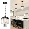 KLKLCH Small Chandelier Light Fixture, Black Crystal Pendant Light, 2 Tiered 8" Modern Mini Hanging Lights, Vintage Chandeliers for Bedroom Dining Room Kitchen Island Entryway Living Room Foyer