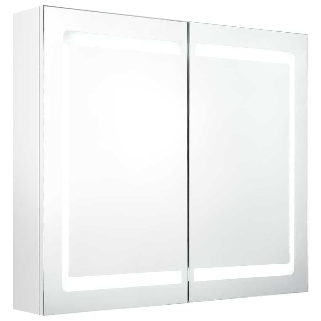 Armario con Espejo de Tocador LED, Mueble de Pared con Luz Incorporada y 3 Estantes, Gabinete de Baño Moderno en Tablero MDF con Acabado Melamínico,